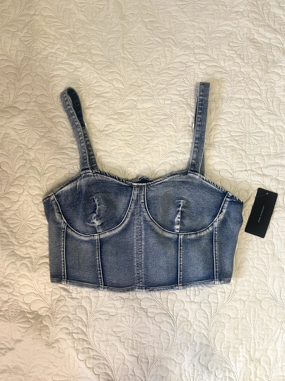 NWT American Bazi Blue Denim Crop Top . 2X